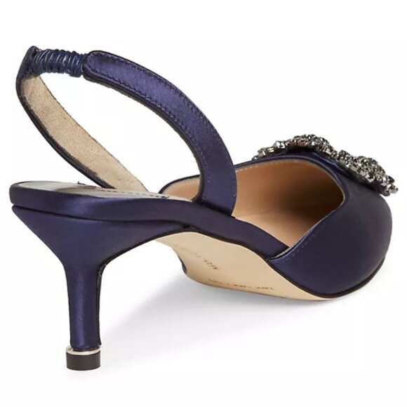 NEW$1295 Manolo Blahnik Hangisli 50 Satin Jewel Buckle Slingback Pump Low Heel 7 - Picture 4 of 16